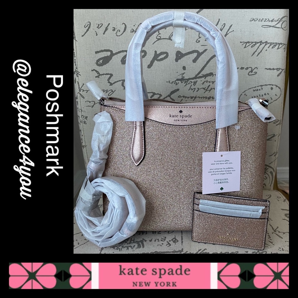 ⭐️KATE SPADE⭐️Authentic Rose Gold Glitter Bag & Cardholder Set NEW!